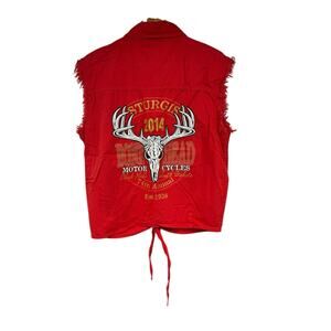 Sturgis 2014 Red Button Up Tie Front Sleeveless Shirt Graphic Biker Womens 2XL